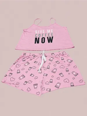French Affair Coffee Lover Pink 3-Piece Pajama Lounge Set Robe Cami Shorts XL thumbnail 3