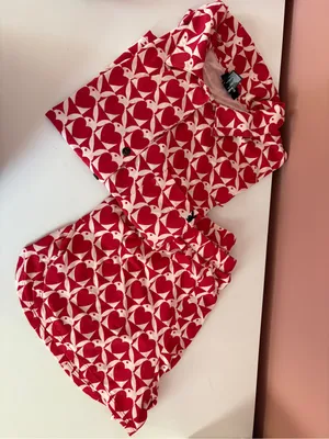 PLAYBOY Red and White Heart Print Short Pajama Set thumbnail 3