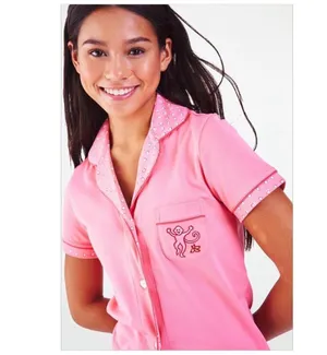 NWT Roller Rabbit Pink Watermelon Monkey Embroidered Polo Pajamas Size Small thumbnail 3