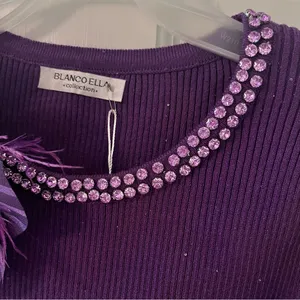 Women’s Purple Floral Rhinestone Ribbed Long Sleeve Crop Top thumbnail 5