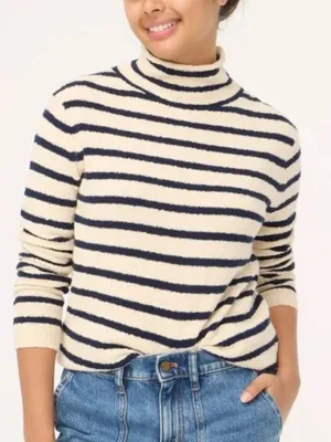 J. Crew Navy & White/Cream Striped Cozy Rollneck Pullover Sweater thumbnail 1