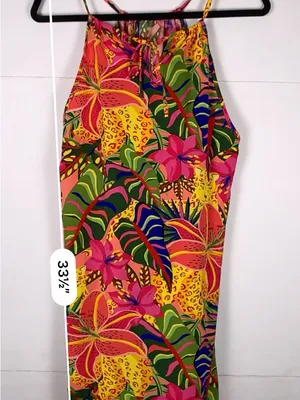 SHEIN Dress Women L Tropical Floral Jungle Print Halter Tie Neck Midi thumbnail 7