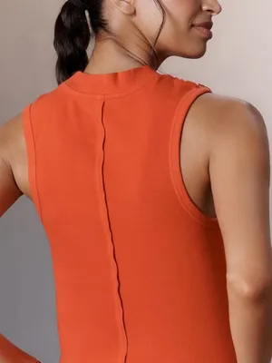 Anthropologie Sleeveless 3D Floral Appliqué Top Coral Orange Ribbed Tank Small thumbnail 2