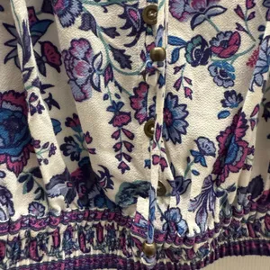 Joie Folk Song Cropped Off Shoulder‎ Floral Top Peasant Boho Purple Blue White S thumbnail 5