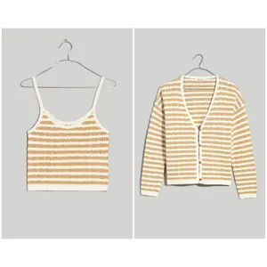 💕MADEWELL💕 Open Stitch Cardigan Sweater + Tank Set Stiped Earthen Sand Medium thumbnail 9