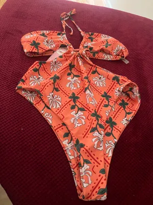 High Leg One Piece Swimwear Women Print Swimsuit Cut Out.. thumbnail 5