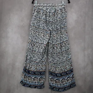 Indero Blue Floral Wide Leg Boho Pull On‎ Straight Leg Trousers Pant L/XL thumbnail 3