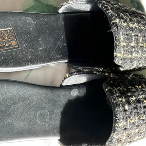 Black and Gold Textured Mules with Open Heel size 7.5/39 Sandals Elegant thumbnail 5
