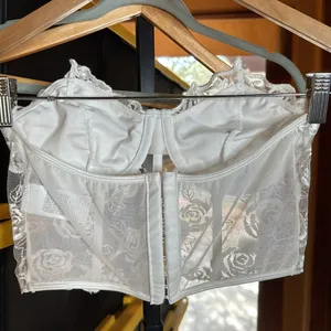 SHEIN White Lace Floral Corset Bustier Strapless Top Size Small Sheer Boned thumbnail 11
