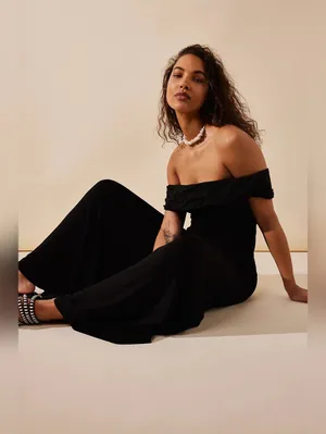 NWT Free People FP Beach Kenna One Piece in Black Off-Shoulder Wide Jumpsuit XS thumbnail 3