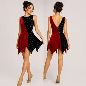 Vintage Y2K Star Styled Velvet Sequin Dance Costume Leotard Dress Adult S thumbnail 2