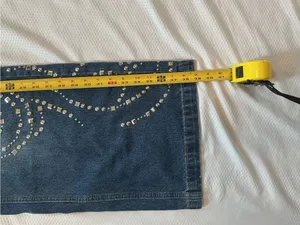 Dark Blue Wide-Leg Jeans with Studded Swirl Detail thumbnail 4