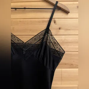Vintage Small Black Geometric Floral Lace Trim Slip Dress Whimsigoth Fairycore thumbnail 3