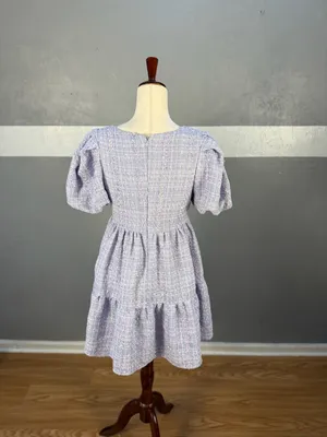 English Factory Lavender Tweed Dress with Puff Sleeves thumbnail 2