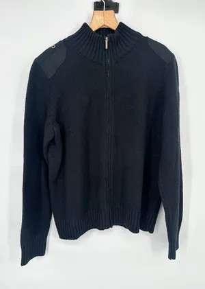 Lauren‎ Ralph Lauren Women Black Full Zip Sweater Shoulder Patch Old Money XL thumbnail 1