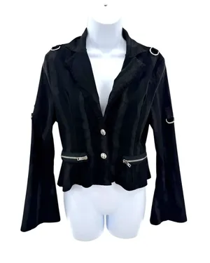 Killstar Black Shadow Stripe D-Ring Gothic Cropped‎ Blazer Jacket Womens Large thumbnail 1