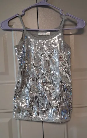 Piper heavily sequined sleeveless tank y2k 2000s top in gray and silver size small. thumbnail 1