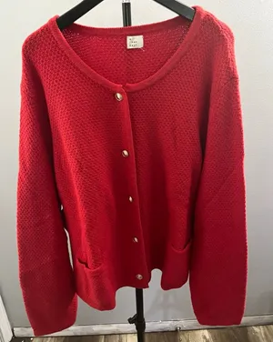 A new day Women’s Red Waffle-Knit Button Front Pocket Cardigan 4X thumbnail 1