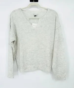 American Eagle Womens Pullover‎ V Neck Sweater White Grey Oversize Soft Size XS thumbnail 1