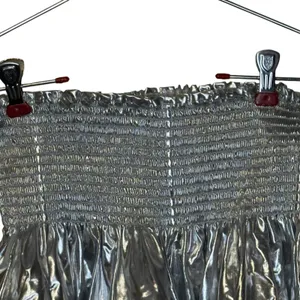 Queen of Sparkles Womens Pants Metallic Silver Glam Flowy Pull On Smocked Medium thumbnail 2
