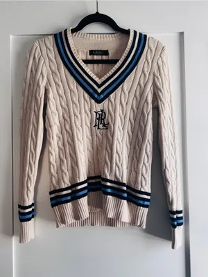 Lauren Ralph Lauren Logo Cricket Sweater S Cream Cable Knit Cotton LRL Preppy thumbnail 2