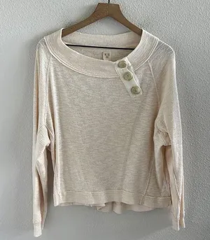 Free People We the Free Don't Forget Me Top Cream Neutral Knit Textured Small thumbnail 1