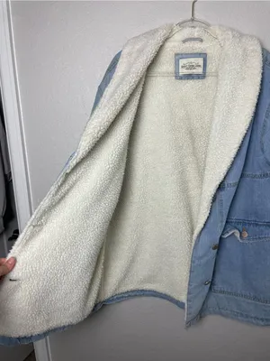 Ashley Vintage Charm HEAVY Sherpa-Lined Light Blue Denim Jacket Size L thumbnail 9