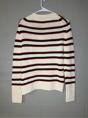 NWT Quince 100% Organic Cotton Roll Neck Sweater Off White/Navy/Red Stripe Sz XS thumbnail 6
