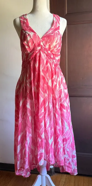 POSTMARK | Anthropologie Pink and white Cotton Midi Cross back High-Low Dress 2 thumbnail 1