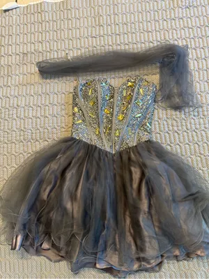 Aspeed Gray Prom Dress with Yellow Crystal Accents thumbnail 2