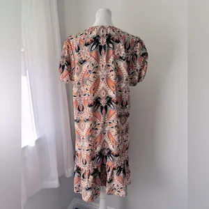 Multicolored Floral Print Ruffle Hem V-Neck Short Sleeve Knee Length Dress thumbnail 6
