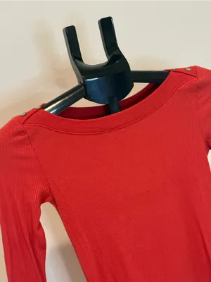Anthropologie Omi + Kin Red Ribbed Button Shoulder Top XS thumbnail 3