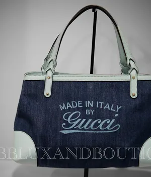 Gucci Denim and Light Blue Leather Shoulder Bag thumbnail 1