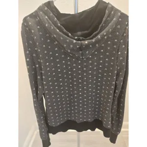 Q Womens 1X Zip Up Hoodie Sweatshirt Heart Micro Print Black White Y2K Pocket thumbnail 5