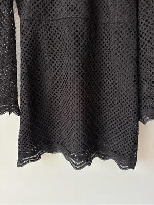 Aqua Black Crochet Lace Mini Dress Bell Sleeves Whimsigoth thumbnail 5