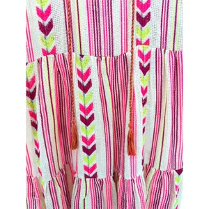 dRA Los Angeles Neon Striped‎ Chevron Tiered Mini Dress Boho Tassel Gauze Cotton thumbnail 2