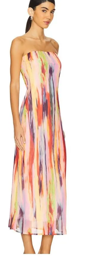 SNDYS St Barts Maxi Dress Abstract‎ Multi-Color Strapless NWT Artistic Vibrant L thumbnail 1