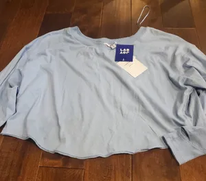 JoyLab Boxy Fit Light Blue Long Sleeve Tee Witg Thumbholes New Size Medium Tags thumbnail 1