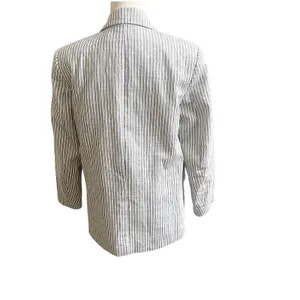 Zara Women’s Striped Linen Blend Boyfriend Blazer Size Medium Two Button Blue thumbnail 3