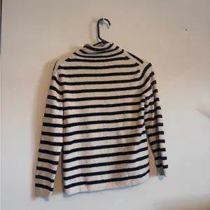 J. Crew Navy & White/Cream Striped Cozy Rollneck Pullover Sweater thumbnail 9