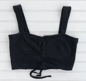 Nollie Lace Up Crop Top Small Black Corset‎ Style Camisole Sleeveless Tank thumbnail 1