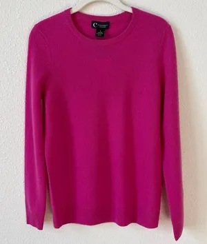 C By Bloomingdale’s 100% Cashmere Crewneck Sweater Size Small Cherry Blossom thumbnail 1