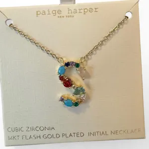 Paige Harper S Initial Necklace Cubic Zirconia 14K Flash Gold Plated NIB thumbnail 5
