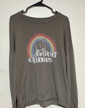 Kaileigh Gray Crewneck Top with Purple Accent Nails thumbnail 1