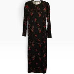 Reformation Robbie Knit Maxi Dress Black‎ Red Floral Rose Long Sleeve Small NEW thumbnail 2