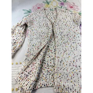 P.S. Kate Confetti Pom Pom Open Front Cardigan Cream Multi Knit Sweater M/L thumbnail 9