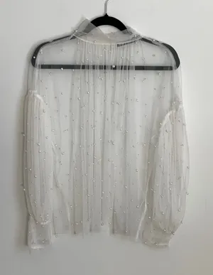 INA sheer white mesh decorated faux pearls‎ size medium thumbnail 1
