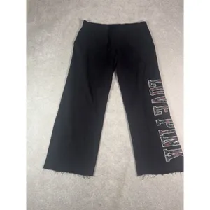 Victoria's Secret LOVE PINK christmas plaid wide leg sweat pants raw hem L thumbnail 3