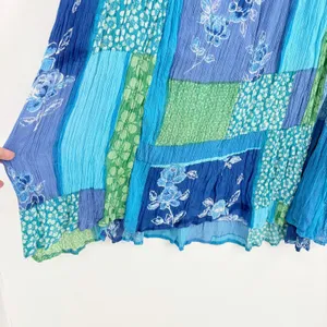 Phool Patchwork Boho Maxi Skirt Sz XL Hippie Festival Crinkly Lagenlook Blue thumbnail 5