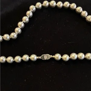 Vintage Monet 15" Silver Faux Pearl Choker Necklace, Signed Silver-Tone Clasp thumbnail 3